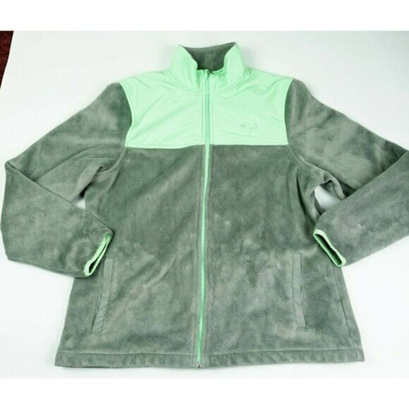 FILA Fleece Full Zip Jacket Womens Grey Lime‎ green SZ Large L - Picture 1 of 4